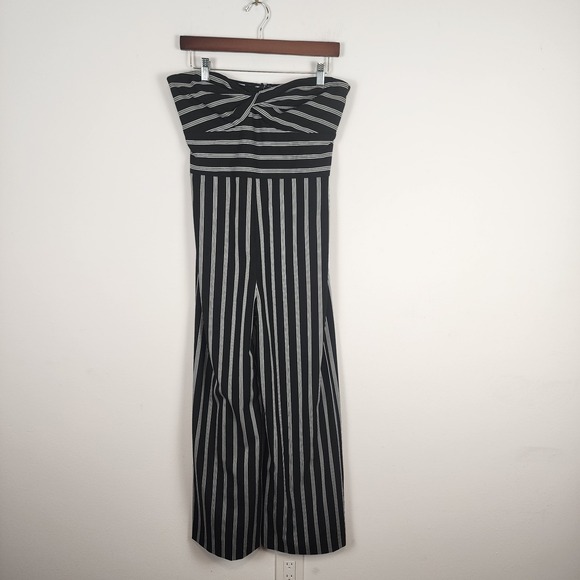 Veronica‎ Beard Cypress Womens Striped Wide Leg Strapless Jumpsuit Black White 6 - Picture 2 of 10